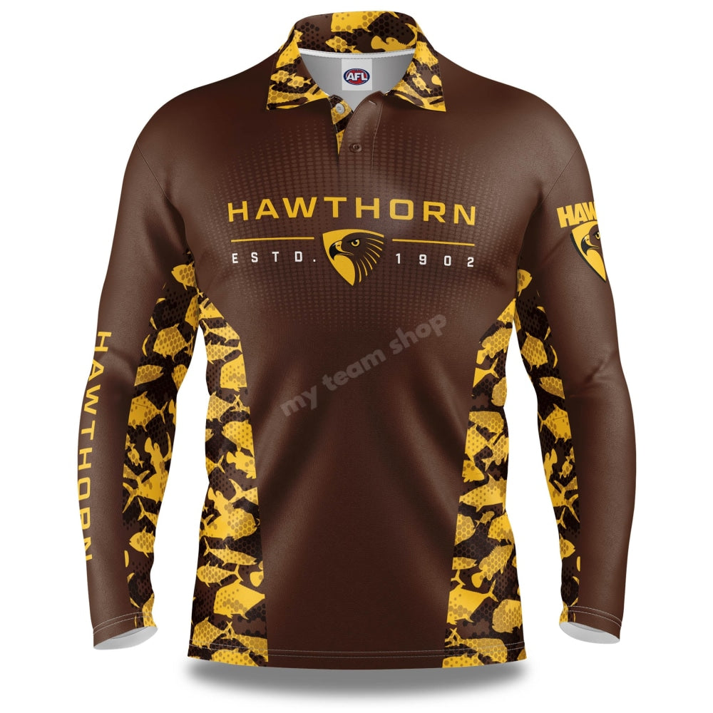 Hawthorn Hawks AFL Reef Runner Fishing Shirt Shirts & Tops
