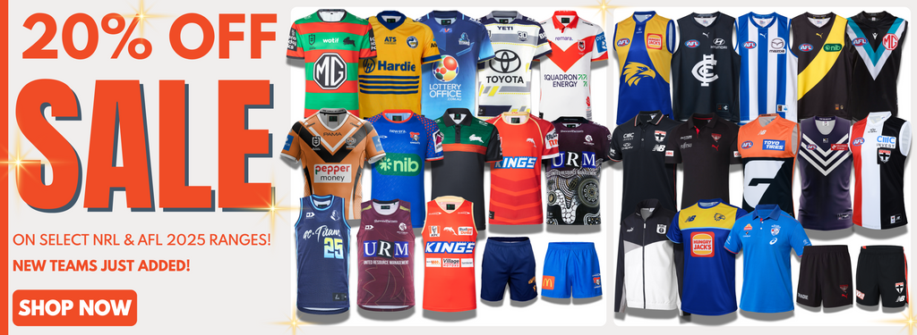 A RANGE OF NLR & AFL 2025 MERCHANDISE THAT IS ON SALE FOR 20% OFF