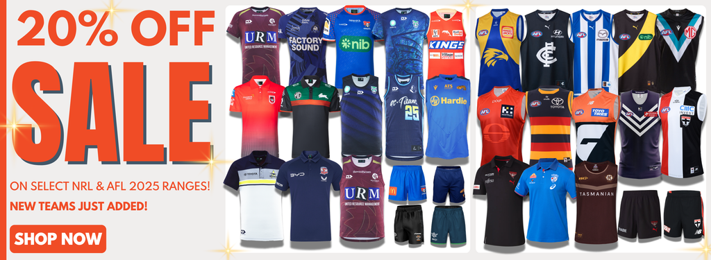 Collection of sports jerseys with a sale banner on a white background
