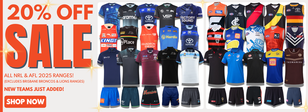 Promotional 20% off 2025 NRL & AFL Banner