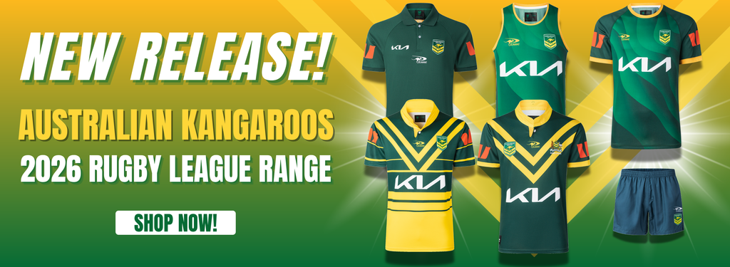 Promotional banner for Australian Kangaroos 2026 Rugby League range