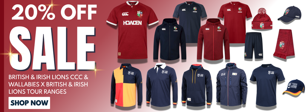 20% OFF LIONS + WALLABIES X BRITISH & IRISH LIONS RANGES BANNER