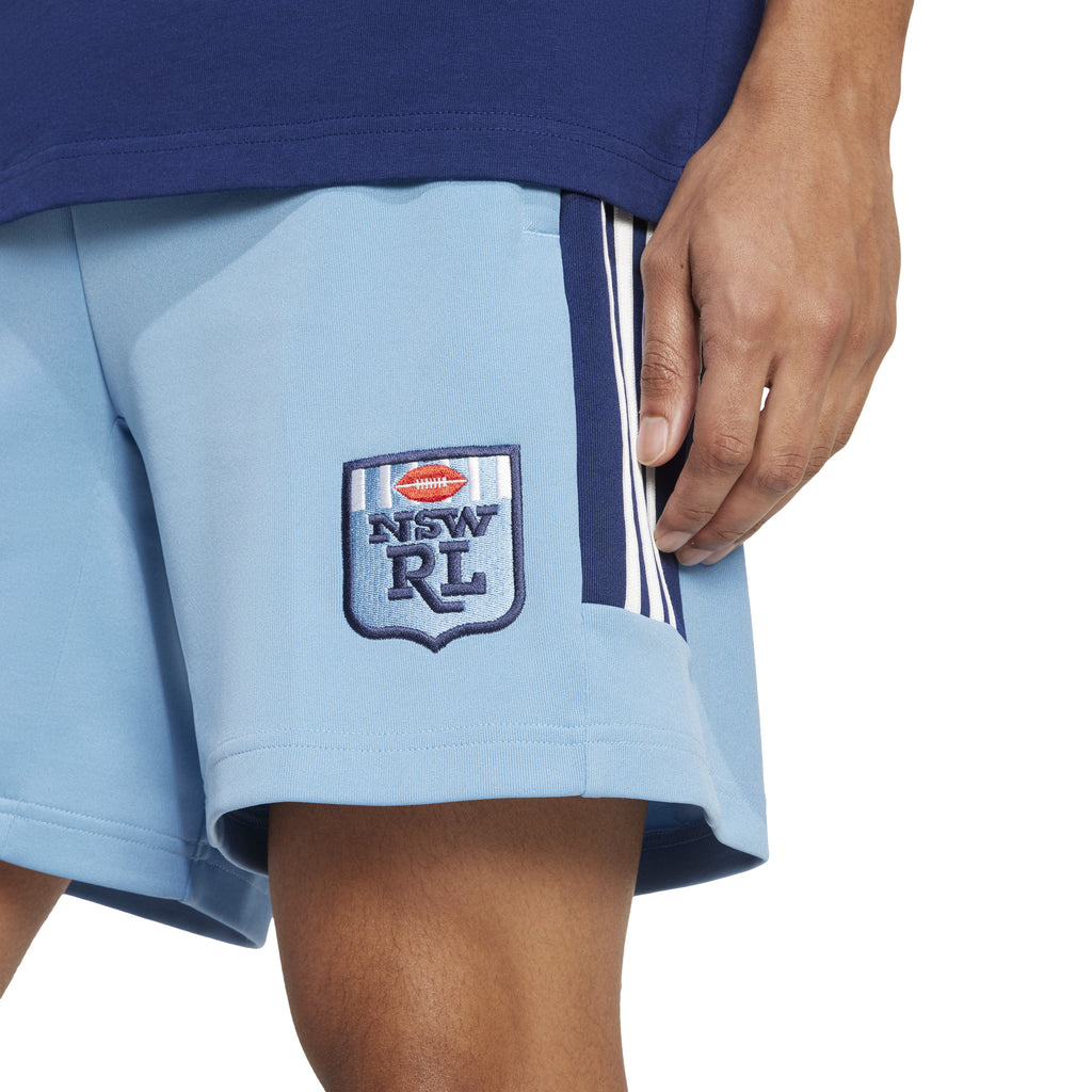 NSW STATE OF ORIGIN 2025 SKY BLUE SHORTS LOGO