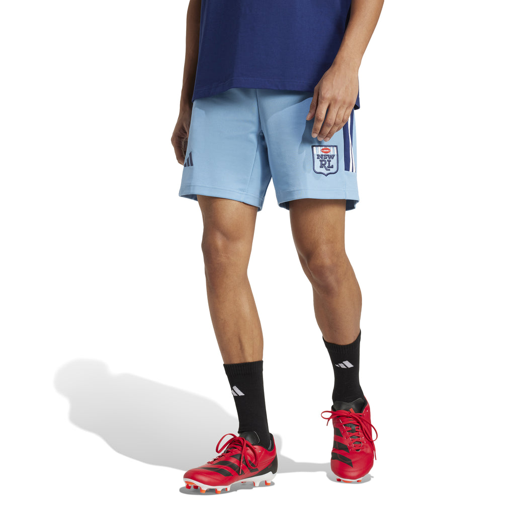 NSW STATE OF ORIGIN 2025 SKY BLUE SHORTS MODEL FRONT 