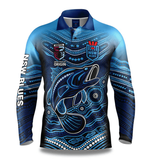 NSW STATE OF ORIGIN NRL 'JUMPING BARRA' FISHING SHIRT FRONT