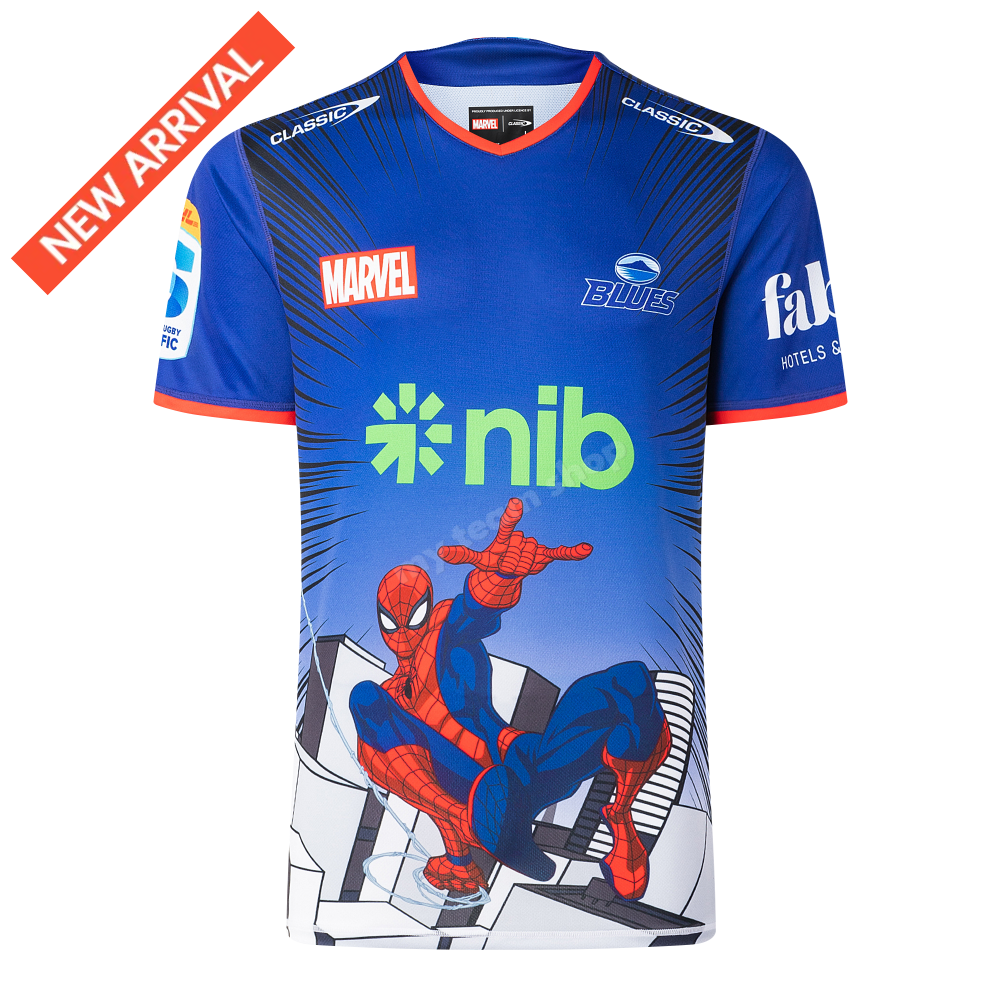 BLUES RUGBY SPIDERMAN MARVEL WARM UP TEE Rugby Warm up Tee