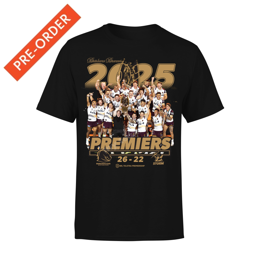 BRISBANE BRONCOS 2025 NRL PREMIERS PHOTO TEE NRL Premiers Photo Tee