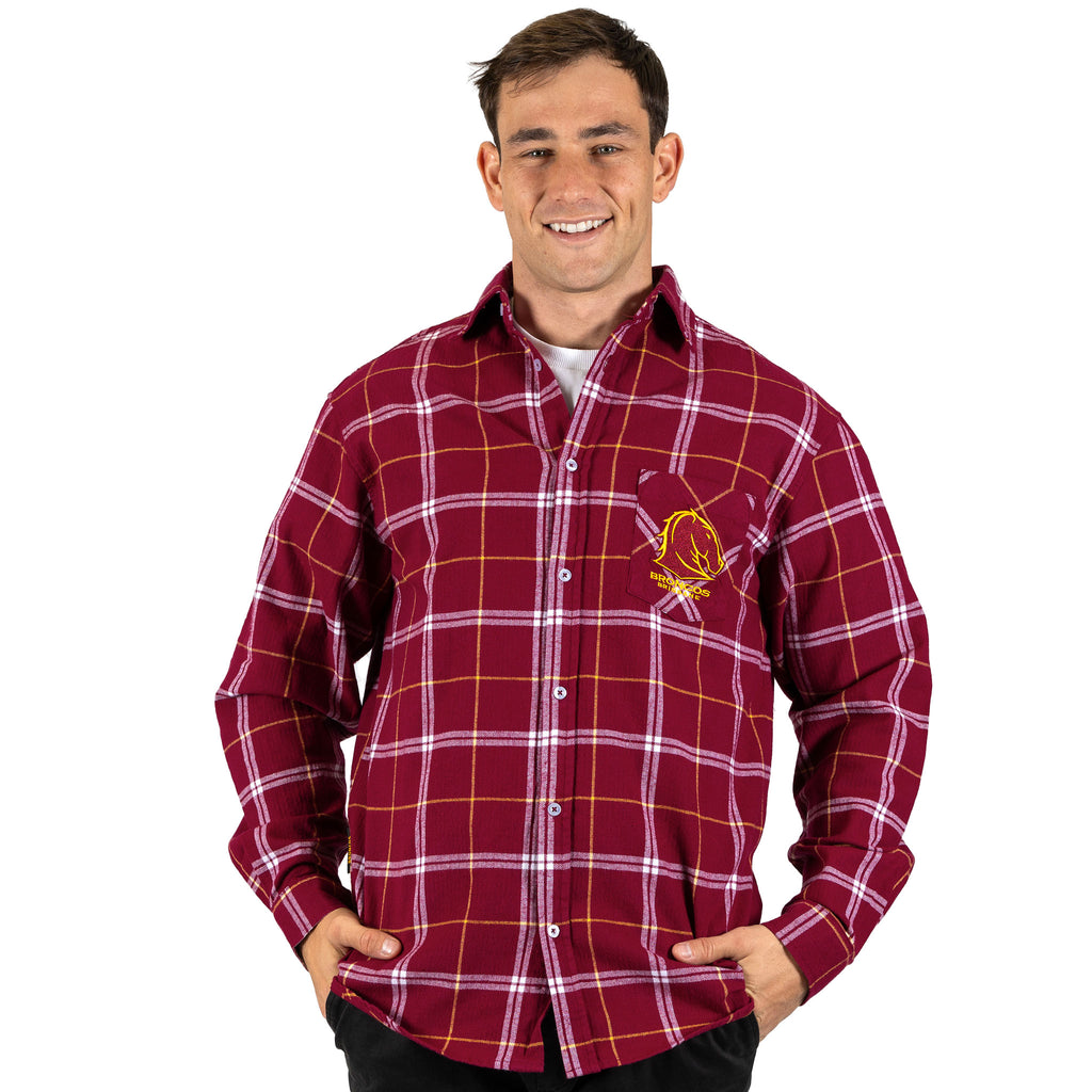 Brisbane Broncos Nrl ’Mustang’ Flannel Shirt Model Front