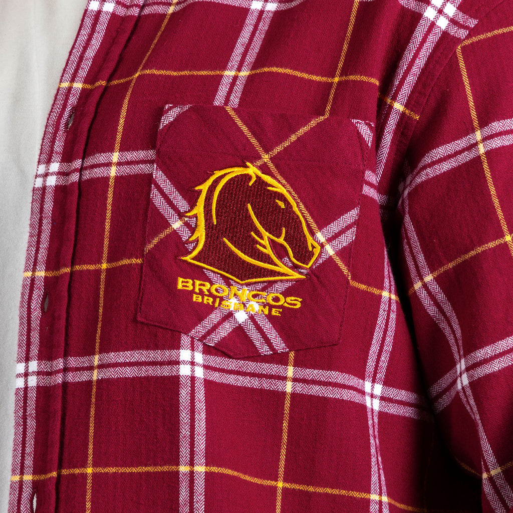 Brisbane Broncos Nrl ’Mustang’ Flannel Shirt Pocket Logo