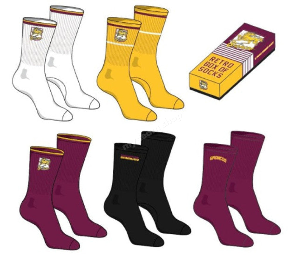 Brisbane Broncos Nrl Retro Box Of Socks Retro Socks