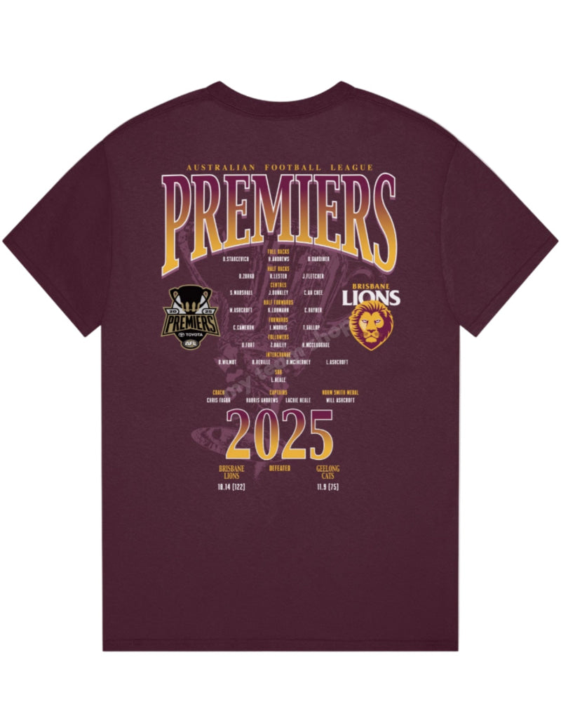 BRISBANE LIONS 2025 AFL PREMIERS CUP TEE AFL Premiership Tee