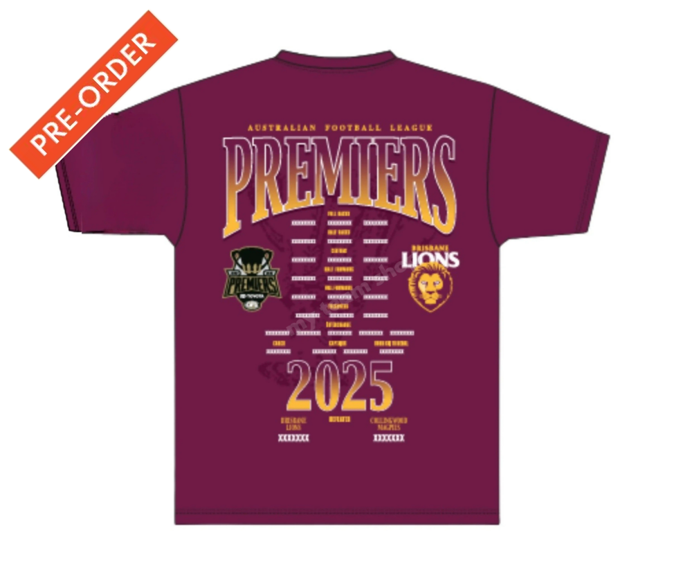 BRISBANE LIONS 2025 AFL PREMIERS CUP TEE AFL Premiership Tee