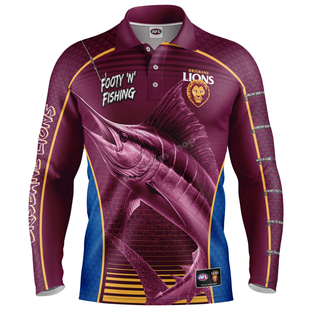 Brisbane Lions Afl ’Marlin’ Fishing Shirt Nrl Fishing Shirt