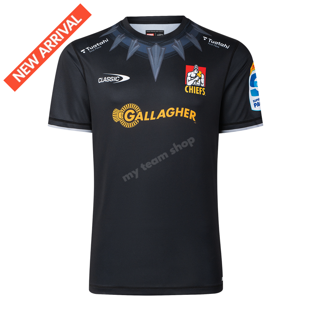 CHIEFS RUGBY BLACK PANTHER MARVEL WARM UP TEE Rugby Warm up Tee