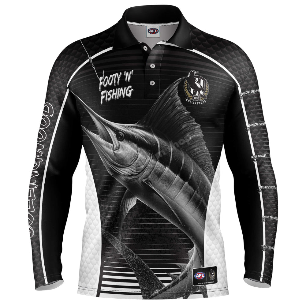 Collingwood Magpies Afl ’Marlin’ Fishing Shirt Nrl Fishing Shirt