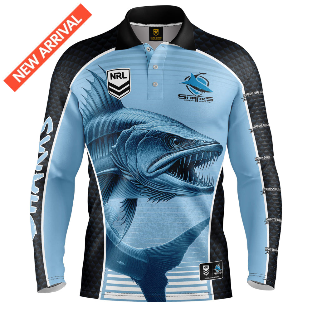 Cronulla-Sutherland Sharks Nrl ’Barracuda’ Fishing Shirt Fishing Shirt