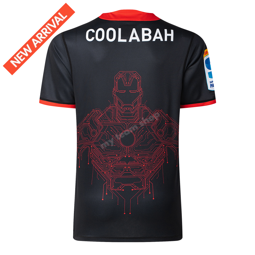 CRUSADERS RUGBY IRON MAN MARVEL WARM UP TEE Rugby Warm up Tee