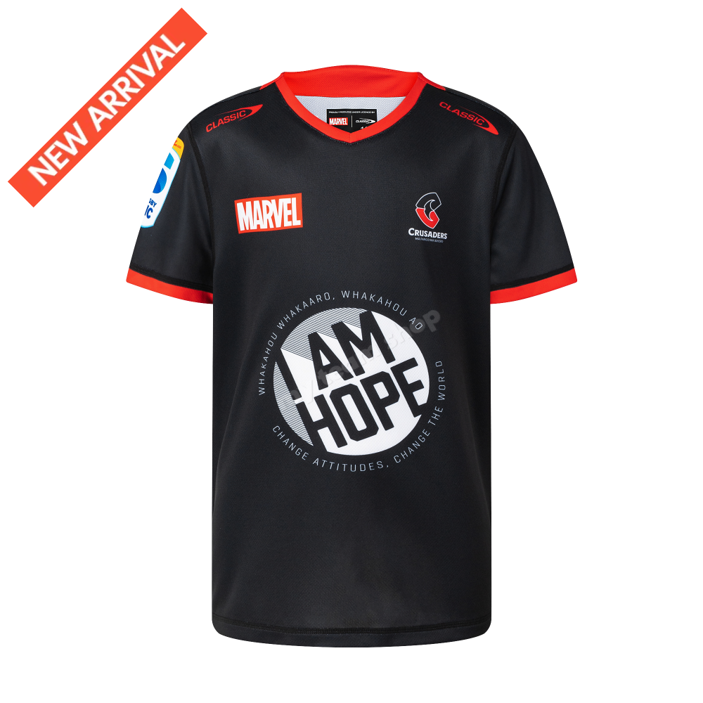 CRUSADERS RUGBY IRON MAN YOUTH MARVEL WARM UP TEE Rugby Warm up Tee