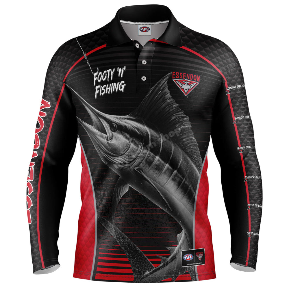 Essendon Bombers Afl ’Marlin’ Fishing Shirt Nrl Fishing Shirt