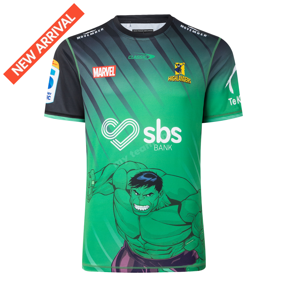 HIGHLANDERS RUGBY HULK MARVEL WARM UP TEE Rugby Warm up Tee