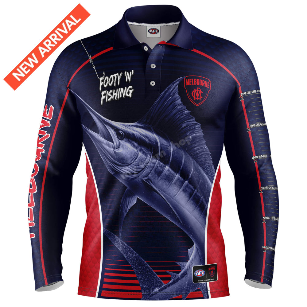 Melbourne Demons Afl ’Marlin’ Fishing Shirt Nrl Fishing Shirt