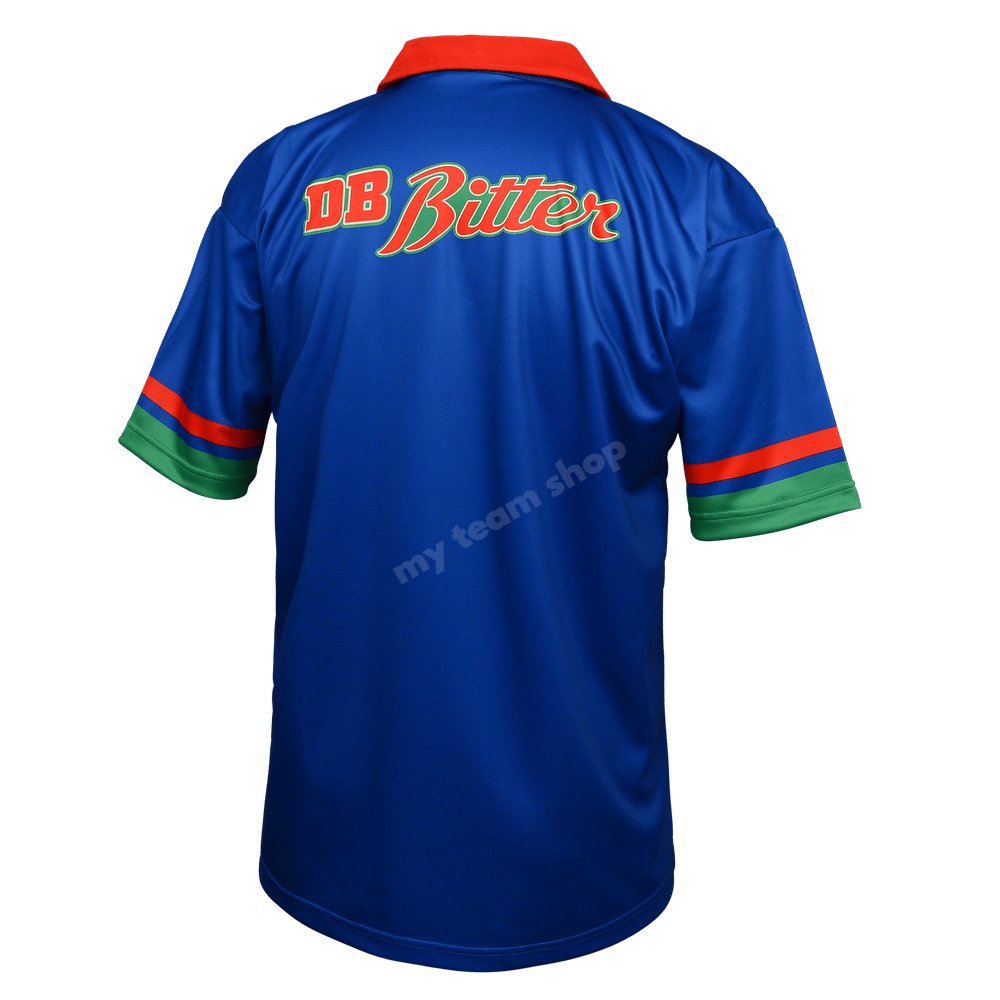 New Zealand Warriors 1995 NRL Retro Jersey. Blue, Grreen and red short sleeve jersey with DB Bitter Sponsor