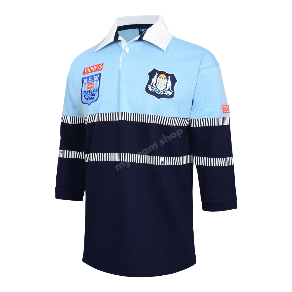 Nsw State Of Origin 1997 Nrl Retro Jersey Retro Jersey. Light Blue and Navy with vertical stripes across center