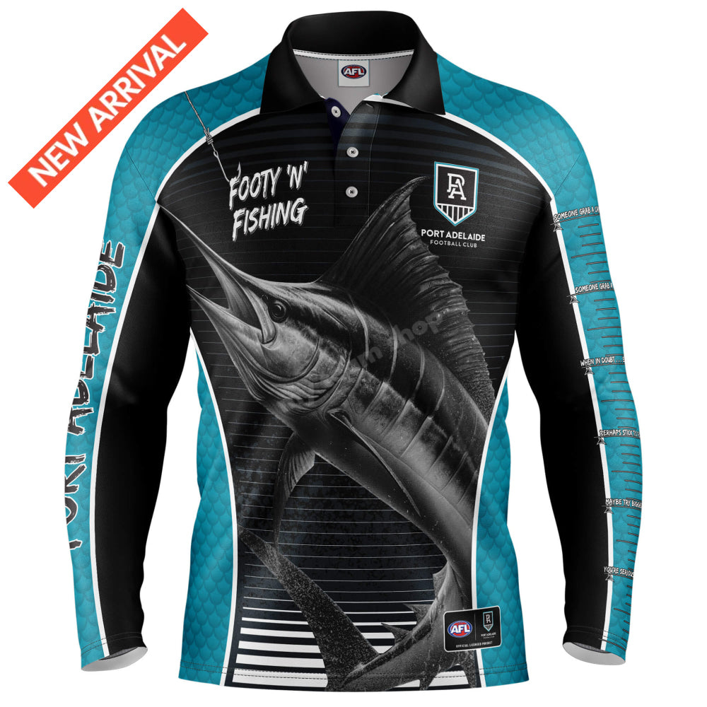 Port Adelaide Afl ’Marlin’ Fishing Shirt Nrl Fishing Shirt