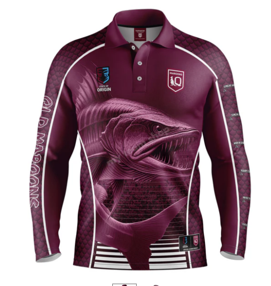 Qld State Of Origin Nrl ’Barracuda’ Fishing Shirt Fishing Shirt